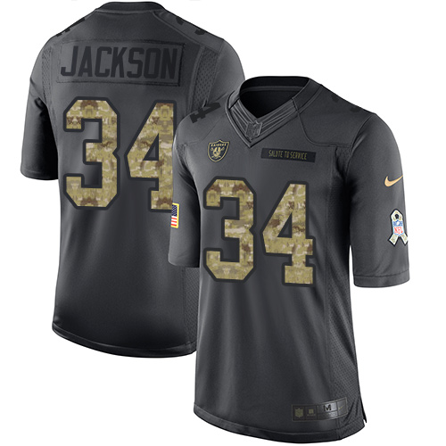 Men's Limited Bo Jackson Nike Jersey Black - #34 2016 Salute to Service NFL Oakland Raiders